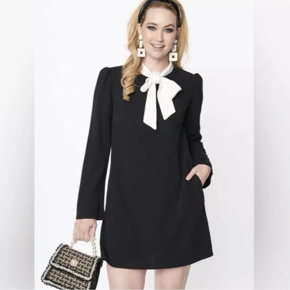 NWOT Unique Vintage Retro Long-Sleeve Trapeze Dress - Picture 1 of 5